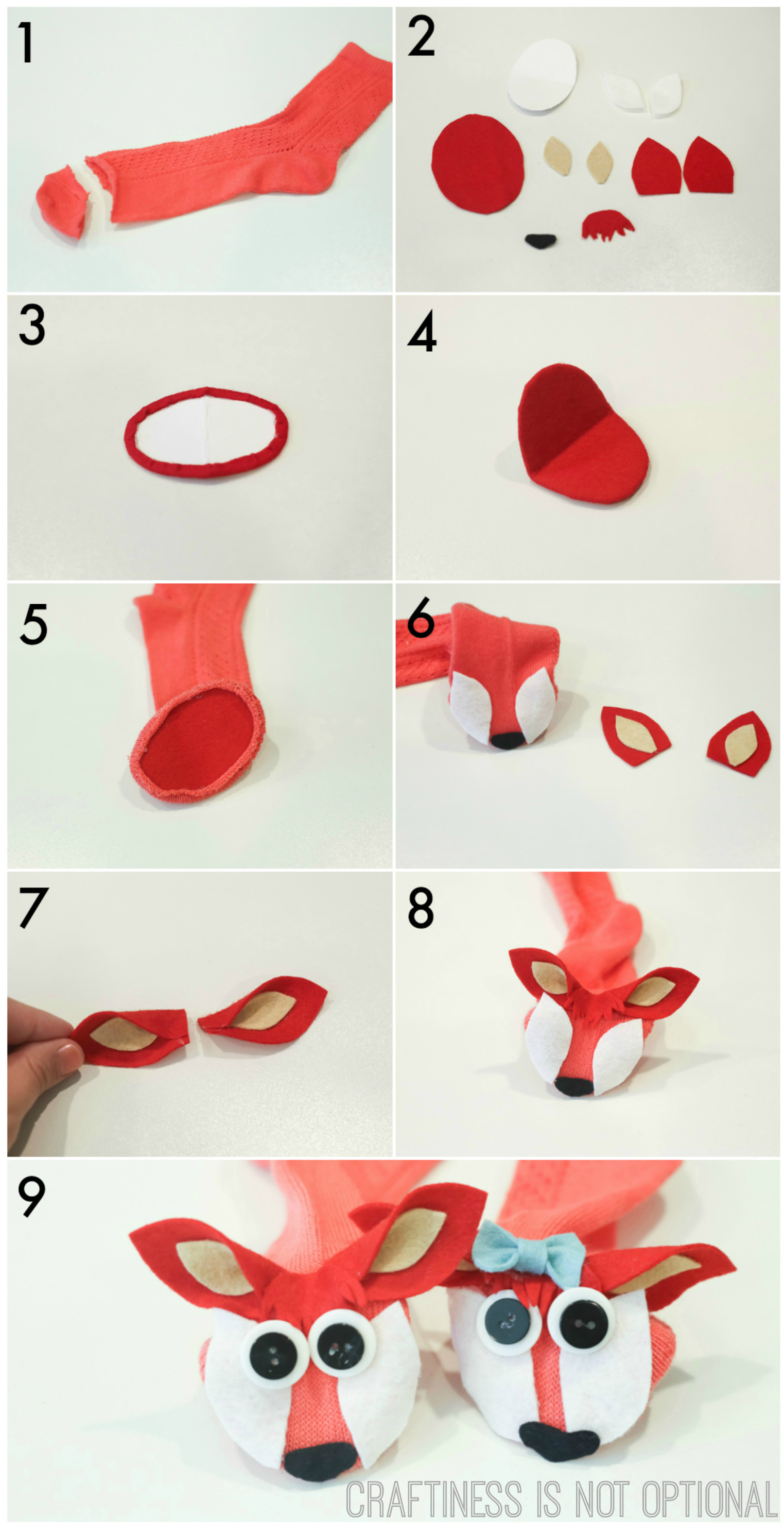 fox in socks puppet tutorial steps
