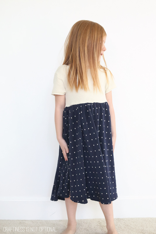 kids clothes week upcycled navy dot dress