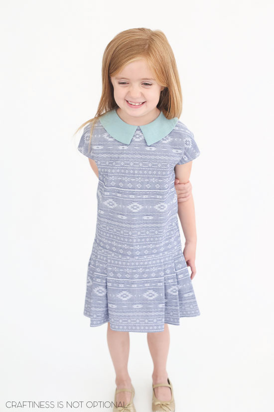 The Maren Dress Pattern for Sew What Club! Stylish dropwaist dress with an adorable collar and pleated skirt!