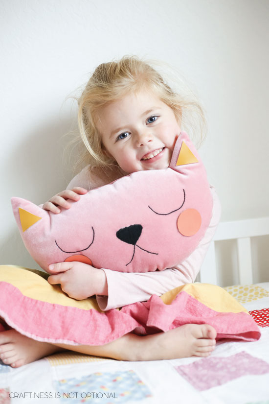 pink velvet kitty pillow