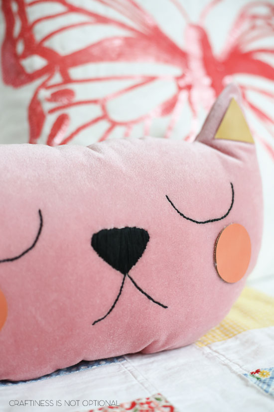 pink velvet kitty pillow